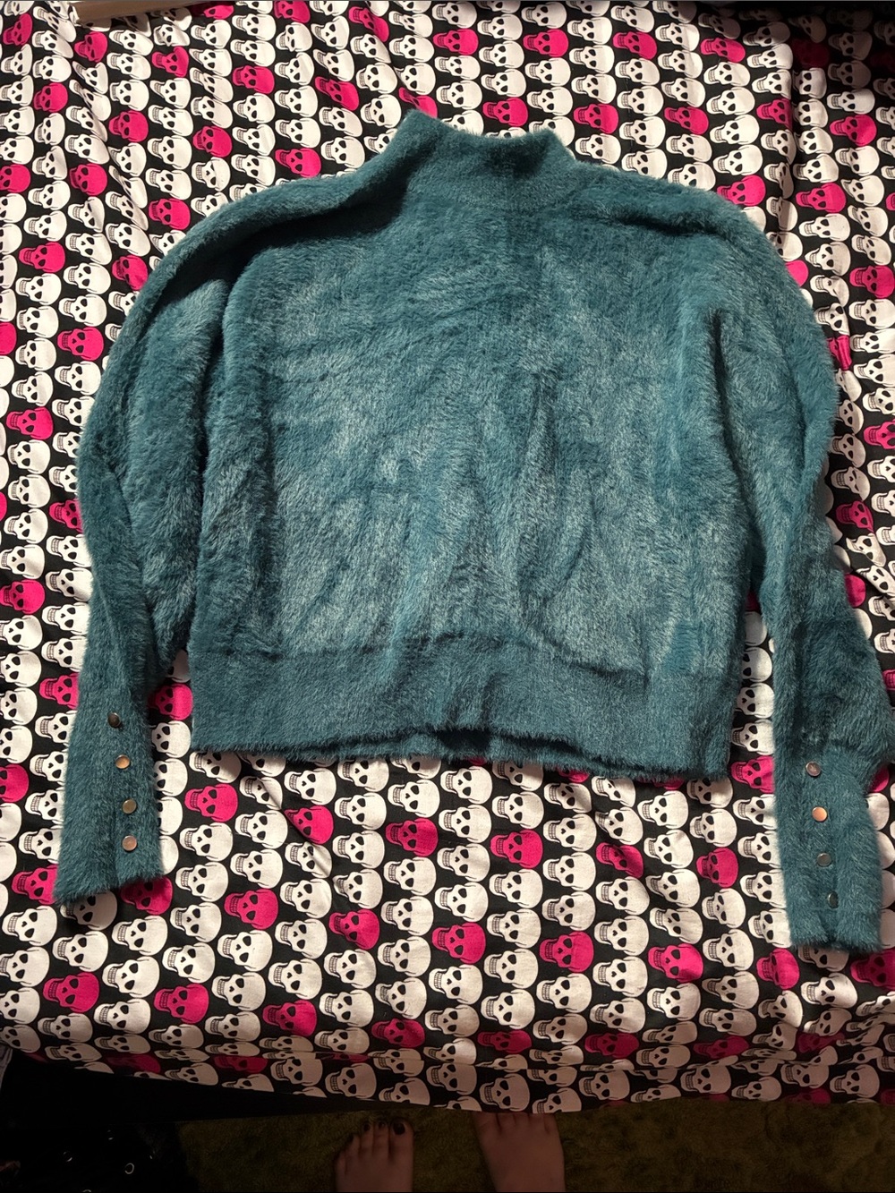 Teal fuzzy cowl neck sweater